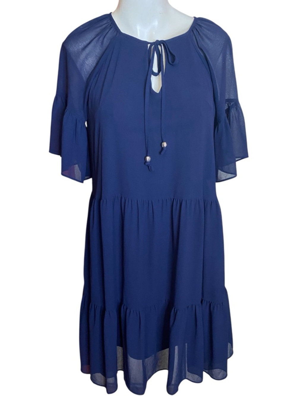Signature by Robbie Bee Navy Tie-Front Tiered Mini Dress PS